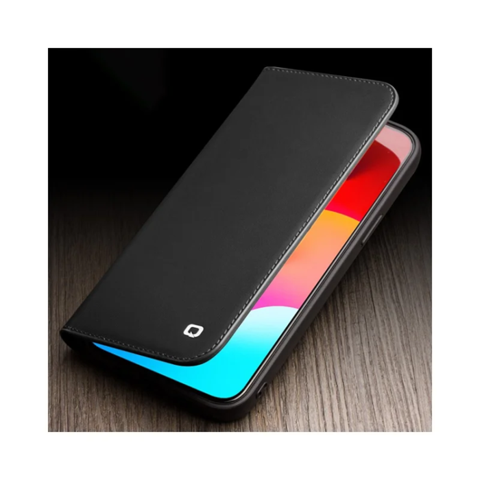 QIALINO - Qialino iPhone 15 Pro Plånboksfodral Äkta läder - Svart