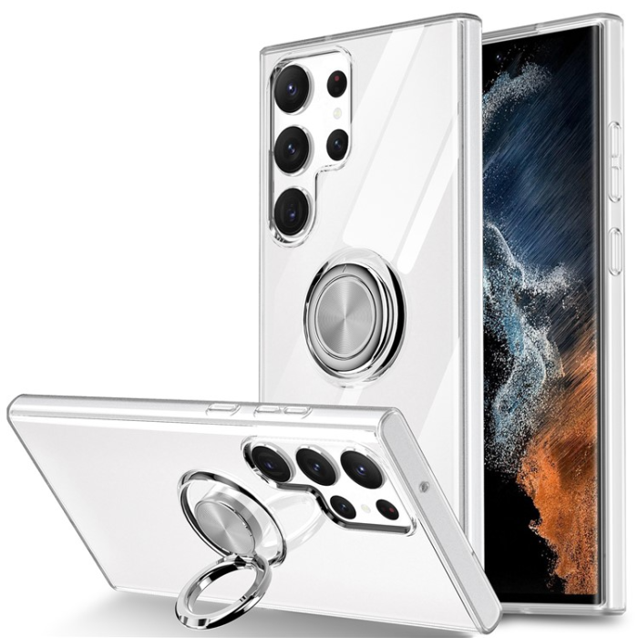 A-One Brand - Galaxy S23 Ultra Skal Ringhållare Kickstand Shockproof - Clear