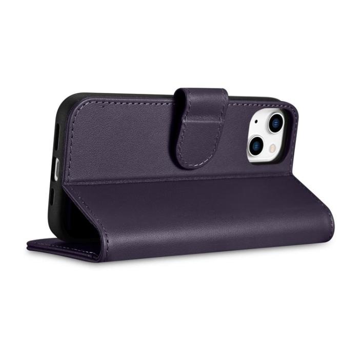 ICARER - iCarer iPhone 14 Plånboksfodral 2in1 Äkta Läder - Mörklila