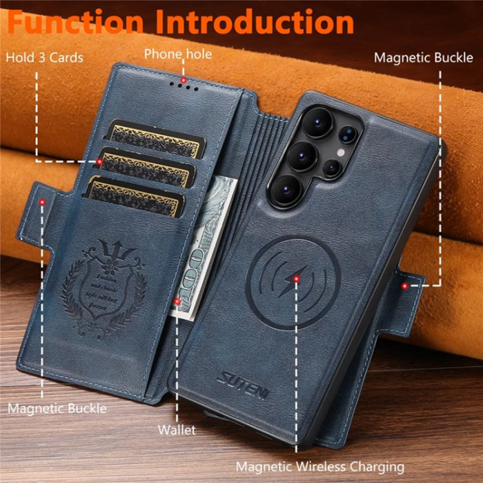 SUTENI - SUTENI Galaxy S23 Ultra Plånboksfodral Magsafe Cowhide - Blå