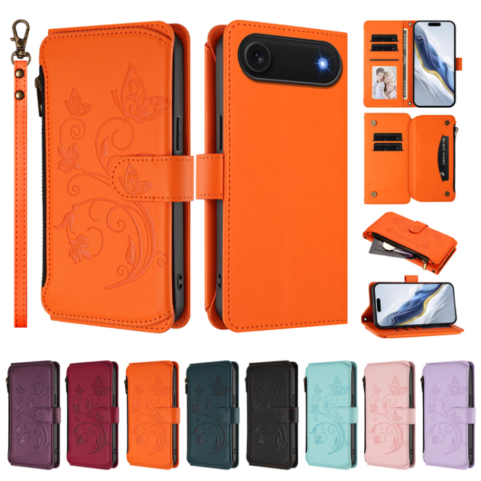 A-One Brand - iPhone 17 Air Plånboksfodral Butterfly Floral Imprint - Orange