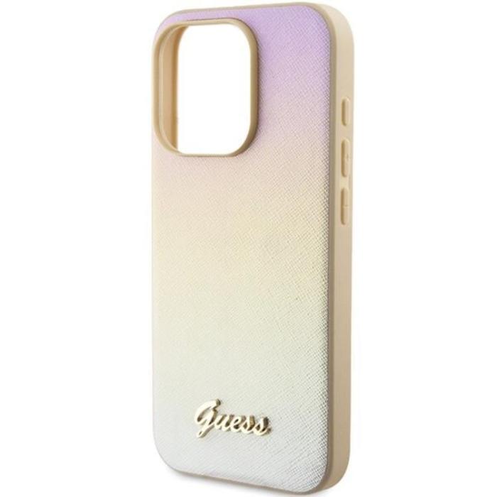 Guess - Guess iPhone 14 Pro Max Mobilskal Saffiano Iridescent Script - Guld