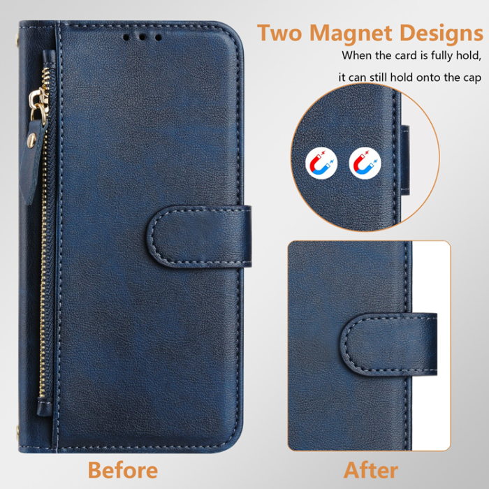 A-One Brand - iPhone 16e Plånboksfodral Zipper Pocket Läder - Blå