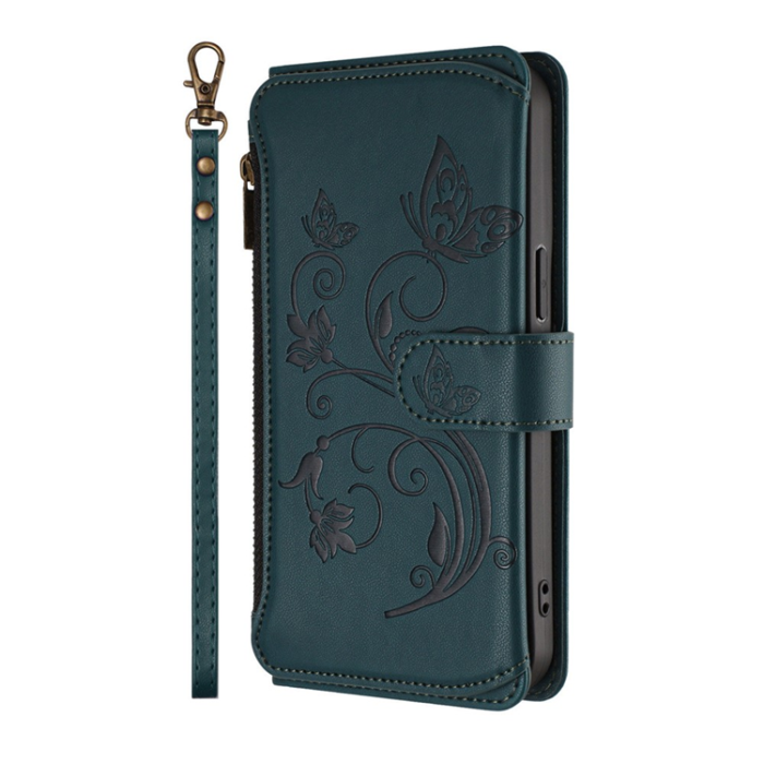 A-One Brand - iPhone 17 Plånboksfodral Butterfly Floral Imprint - Grön