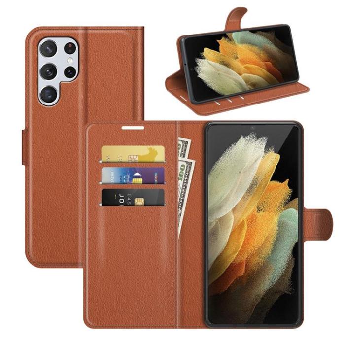 OEM - Litchi Magnetic Fodral Galaxy S22 Ultra 5G - Brun