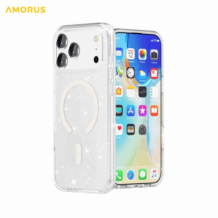 AMORUS - AMORUS Mobilskal till iPhone 17 Pro Max Magsafe Glitter Powder PC + TPU - Vit