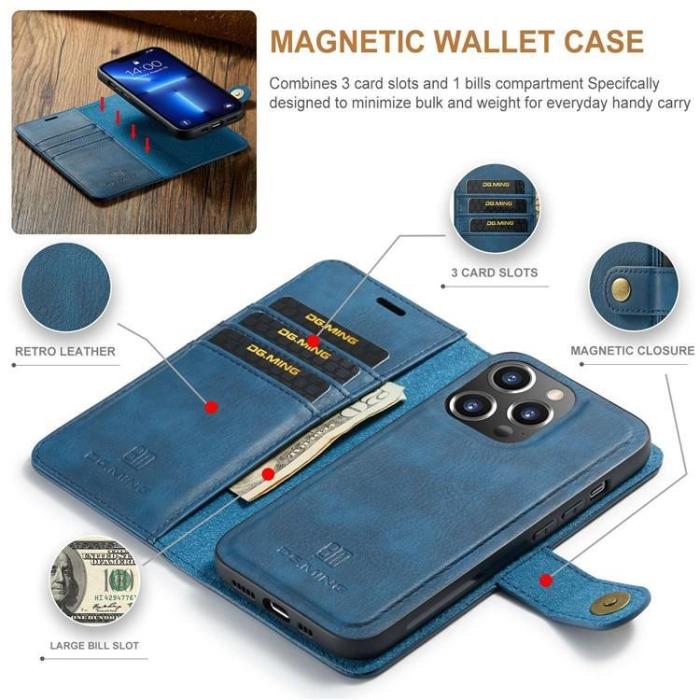 DG.MING - DG.MING iPhone 15 Pro Max Plånboksfodral Äkta Läder 2in1 - Blå