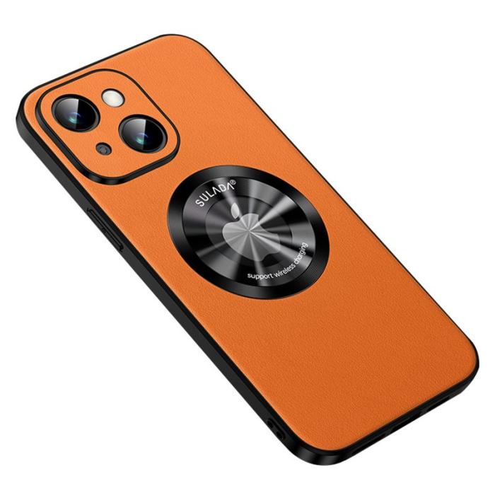 SULADA - SULADA Mobilskal till iPhone 14 Cowhide PU Läder TPU MagSafe - Orange