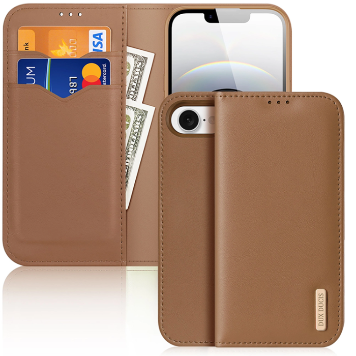 Dux Ducis - Dux Ducis iPhone 16e Plånboksfodral Äkta Läder Hivo - Brun
