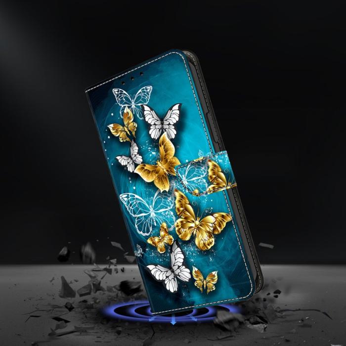 OEM - Plånboksfodral för Samsung Galaxy S26 Konstläder Ställ - Guldfjäril på Grön