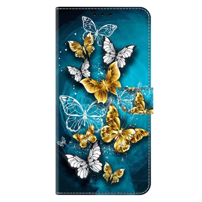 OEM - Plånboksfodral för Samsung Galaxy S26 Konstläder Ställ - Guldfjäril på Grön