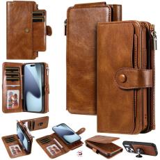 A-One Brand - iPhone 17 Pro Max Plånboksfodral Detachable Zipper - Brun