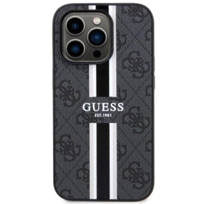 Guess - Guess iPhone 14 Pro Mobilskal MagSafe Printed Stripes Svart