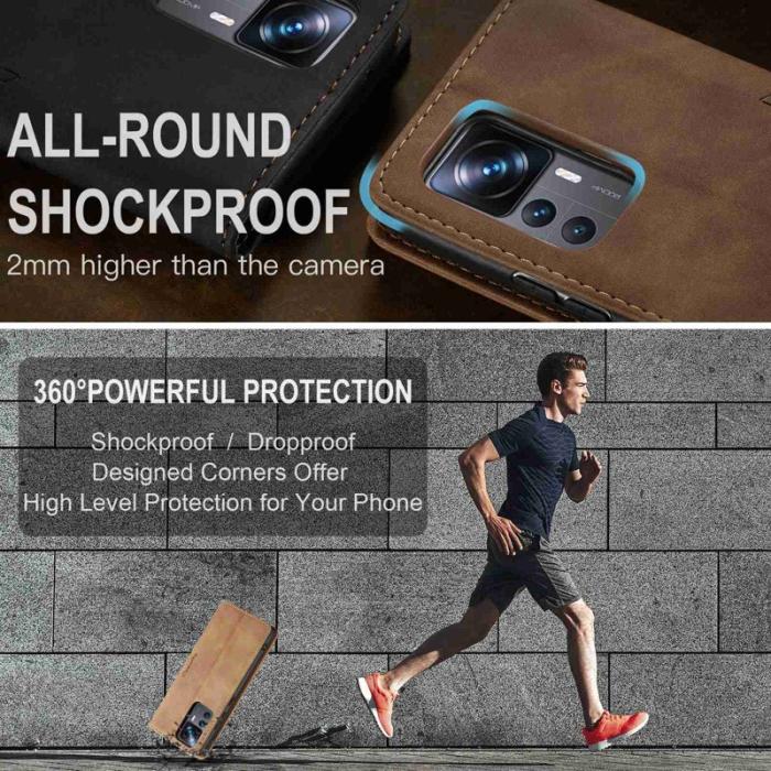 Caseme - CASEME 013 Series Xiaomi 12T Pro 5G Plånboksfodral Konstläder Brun