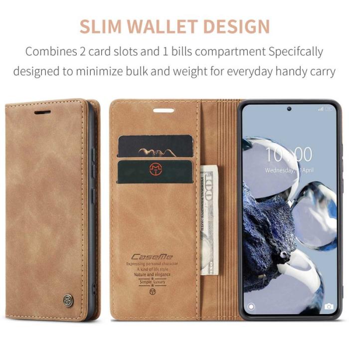Caseme - CASEME 013 Series Xiaomi 12T Pro 5G Plånboksfodral Konstläder Brun