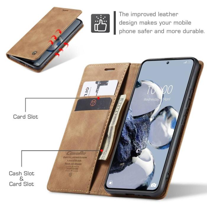 Caseme - CASEME 013 Series Xiaomi 12T Pro 5G Plånboksfodral Konstläder Brun