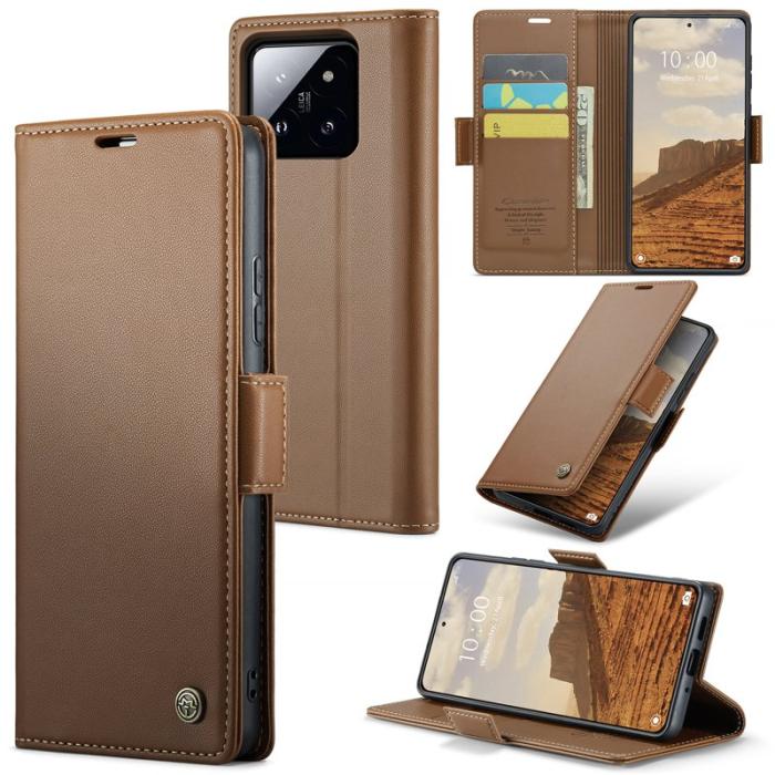 Caseme - CASEME 023 Xiaomi 14 Plånboksfodral Konstläder RFID Skydd Brun