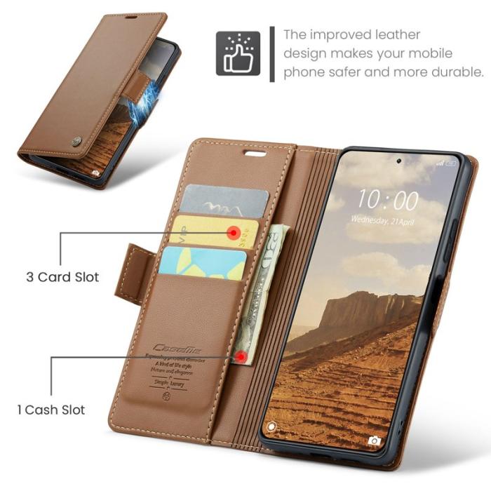 Caseme - CASEME 023 Xiaomi 14 Plånboksfodral Konstläder RFID Skydd Brun