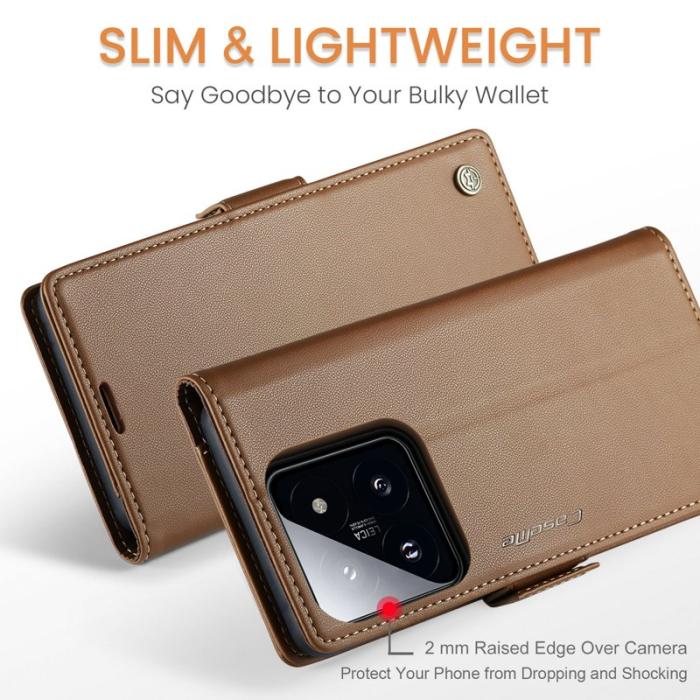 Caseme - CASEME 023 Xiaomi 14 Plånboksfodral Konstläder RFID Skydd Brun