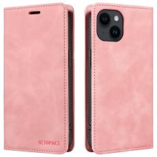 BETOPNICE - BETOPNICE 003 iPhone 15 Pl&aring;nboksfodral i Konstl&auml;der - RFID Blocker - Rosa