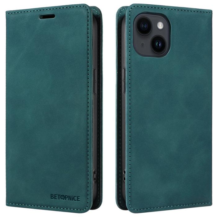 BETOPNICE - BETOPNICE 003 iPhone 15 Plånboksfodral i Konstläder - Grön