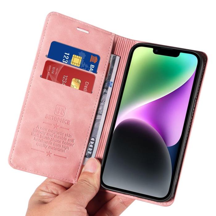 BETOPNICE - BETOPNICE 003 iPhone 15 Plånboksfodral i Konstläder - RFID Blocker - Rosa
