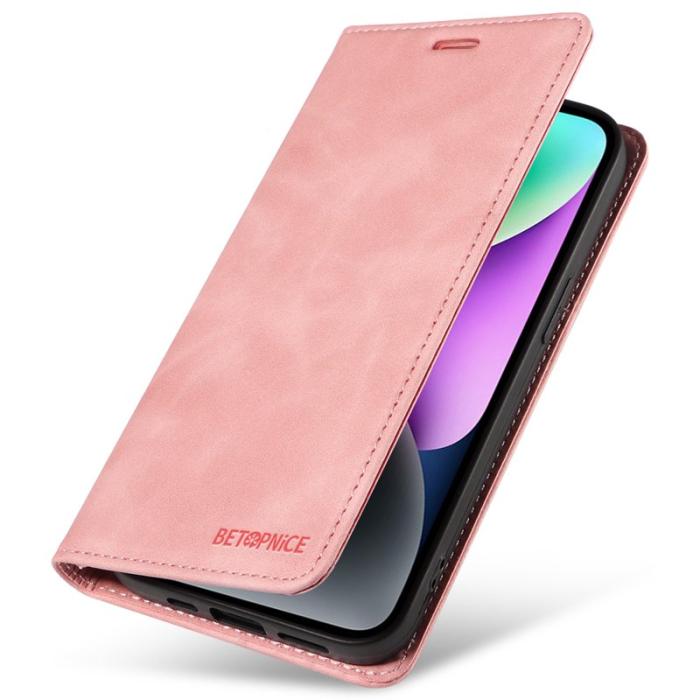 BETOPNICE - BETOPNICE 003 iPhone 15 Plånboksfodral i Konstläder - RFID Blocker - Rosa