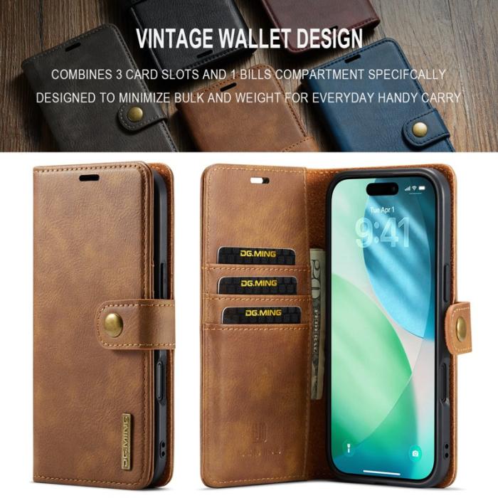 DG.MING - DG.MING iPhone Air Plånboksfodral Äkta Läder Avtagbart - Brun