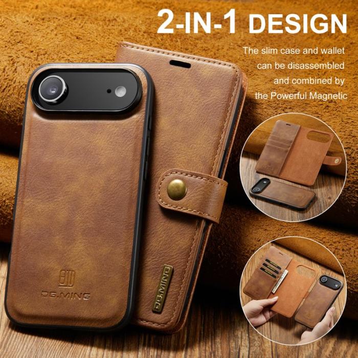 DG.MING - DG.MING iPhone Air Plånboksfodral Äkta Läder Avtagbart - Brun