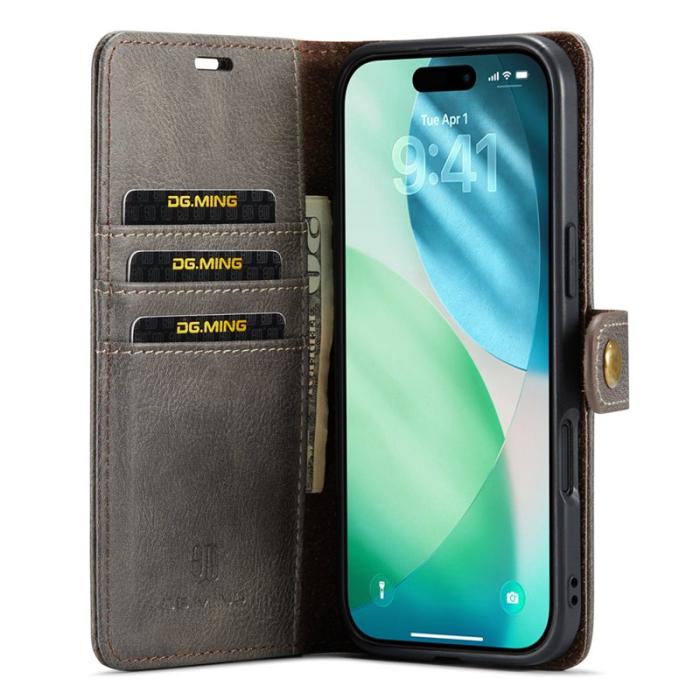 DG.MING - DG.MING iPhone Air Plånboksfodral Äkta Läder Avtagbart - Grå