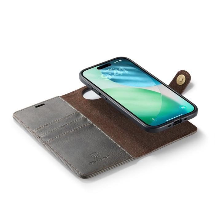 DG.MING - DG.MING iPhone Air Plånboksfodral Äkta Läder Avtagbart - Grå