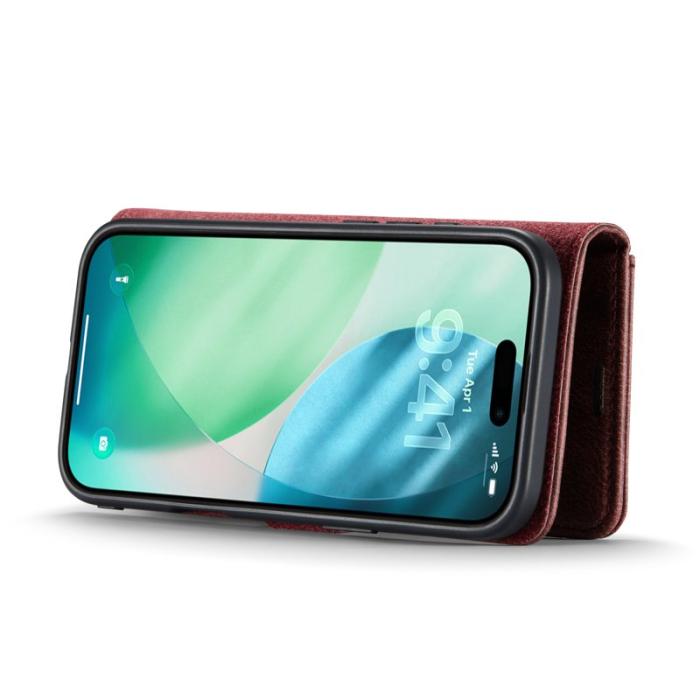 DG.MING - DG.MING iPhone Air Plånboksfodral Äkta Läder Avtagbart - Röd