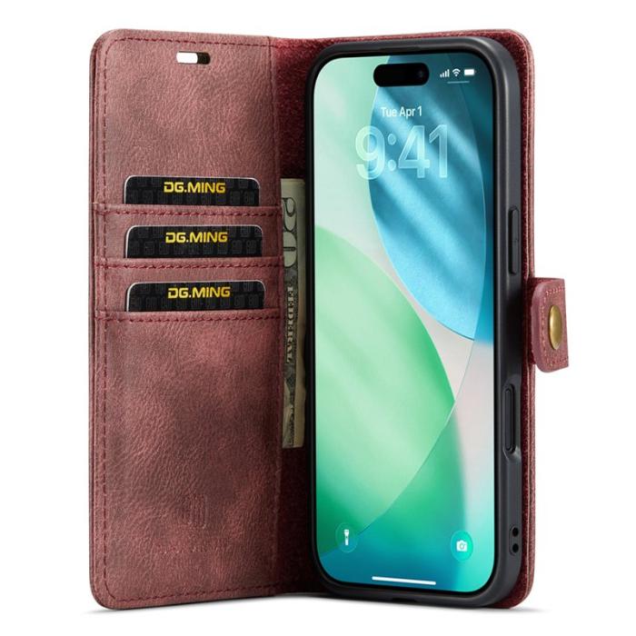 DG.MING - DG.MING iPhone Air Plånboksfodral Äkta Läder Avtagbart - Röd