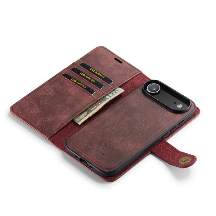 DG.MING - DG.MING iPhone Air Plånboksfodral Äkta Läder Avtagbart - Röd