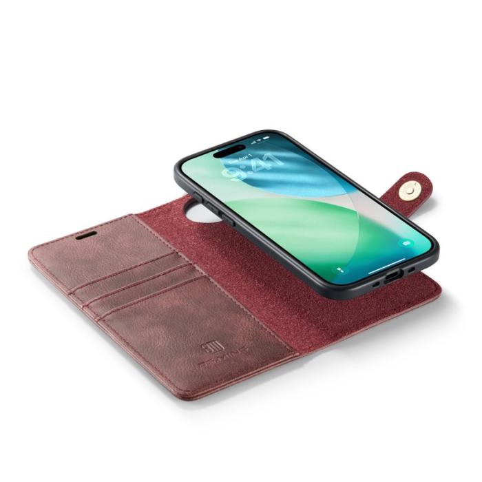 DG.MING - DG.MING iPhone Air Plånboksfodral Äkta Läder Avtagbart - Röd