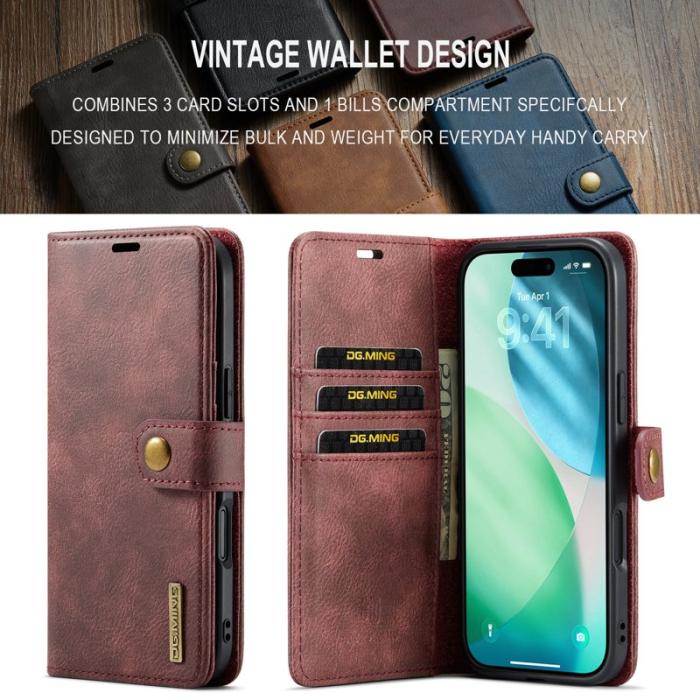 DG.MING - DG.MING iPhone Air Plånboksfodral Äkta Läder Avtagbart - Röd