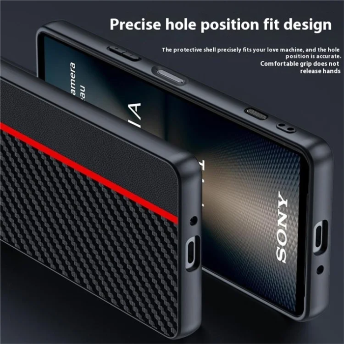 A-One Brand - Sony Xperia 1 VII Mobilskal Läder Carbon Fiber - Svart/Gul