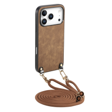 A-One Brand - iPhone 17 Pro Mobilskal med Justerbar Rem Retro Läder - Brun