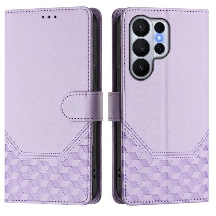OEM - Samsung Galaxy S26 Ultra Skal Impräntad Honungskaka Äkta Läder - Ljuslila