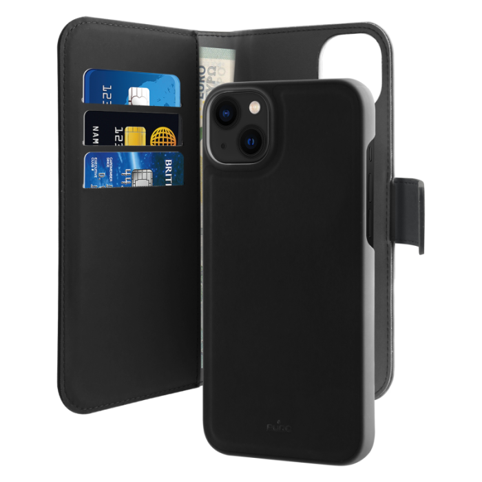 UTGATT1 - Puro iPhone 14 Plånboksfodral Detachable Läder - Svart