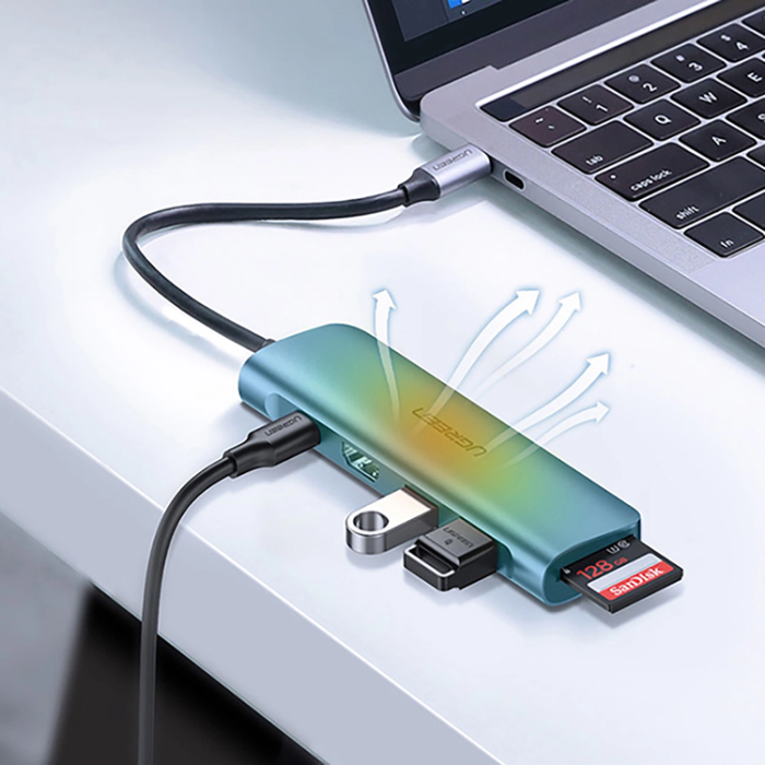 Ugreen - Ugreen 6in1 HUB USB-C Till USB-C, HDMI, SD/TF Kortläsare, 2xUSB-A 3.0