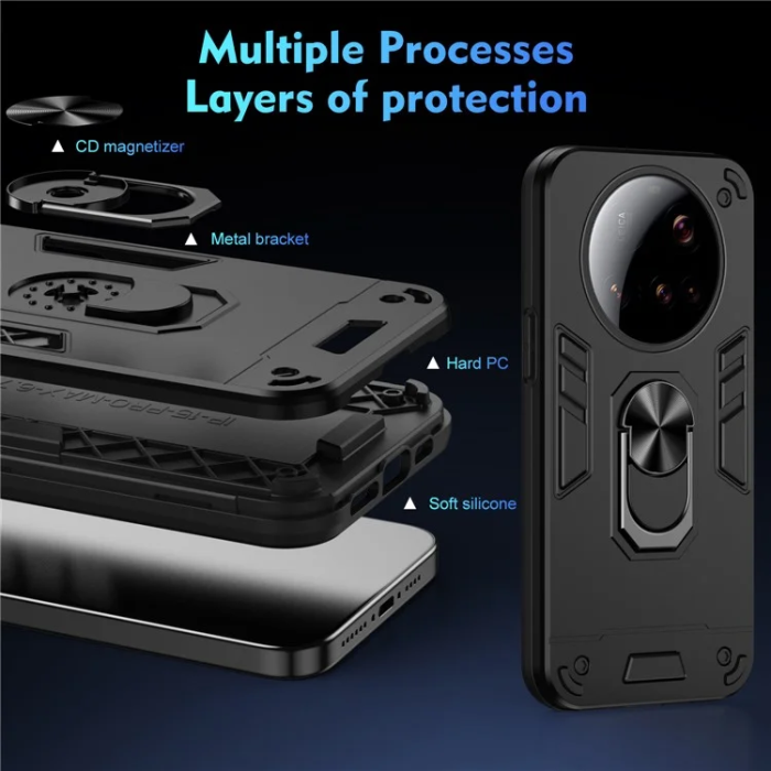 A-One Brand - Xiaomi 15 Ultra Mobilskal Defend Ring Kickstand - Svart