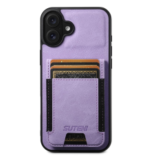 SUTENI - SUTENI iPhone 16 Mobilskal Korthållare Litchi Läder - Lila
