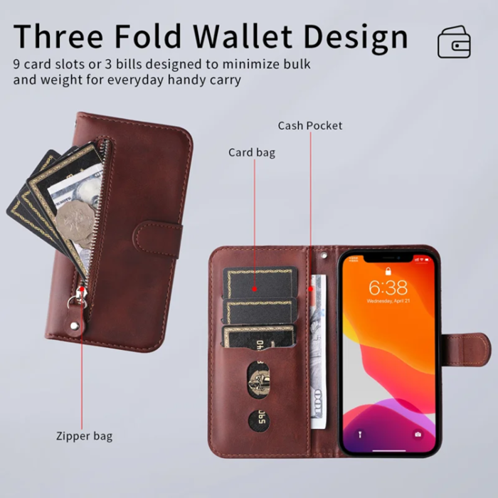 A-One Brand - iPhone 17 Pro Max Plånboksfodral Zipper - Brun