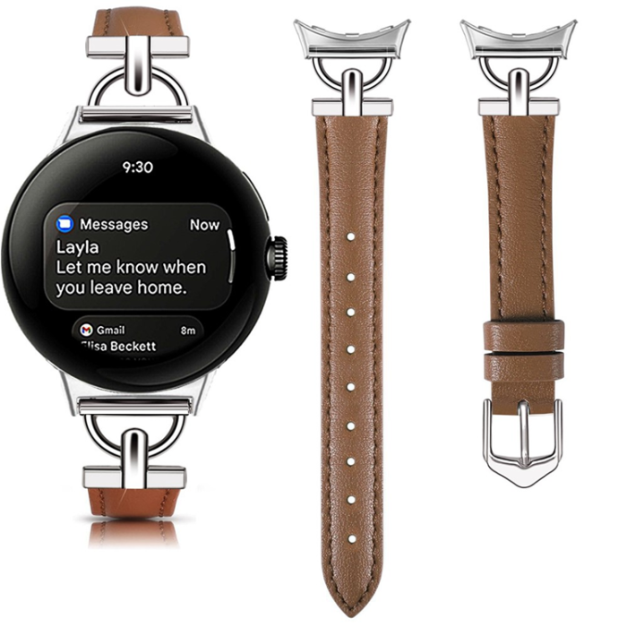 A-One Brand - Google Pixel Watch 3 45mm Armband Äkta Cow Läder - Brun