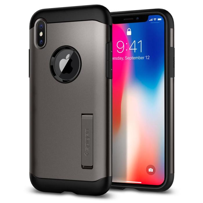 UTGATT4 - SPIGEN Slim Armor Skal till iPhone XS / X - Gunmetal