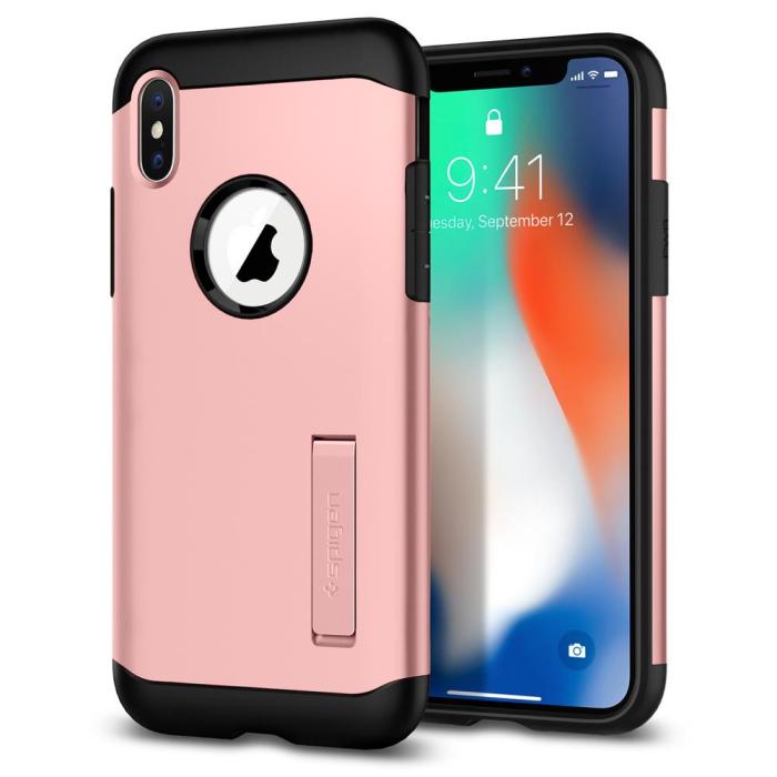 UTGATT4 - SPIGEN Slim Armor Skal till iPhone XS / X - Rose Gold