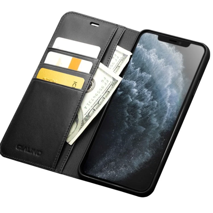 QIALINO - Qialino iPhone 11 Pro Plånboksfodral Äkta Läder - Svart