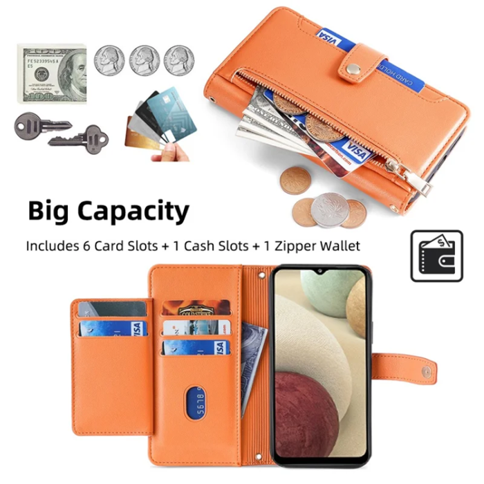 A-One Brand - Galaxy A12 Plånboksfodral Konstläder - Orange