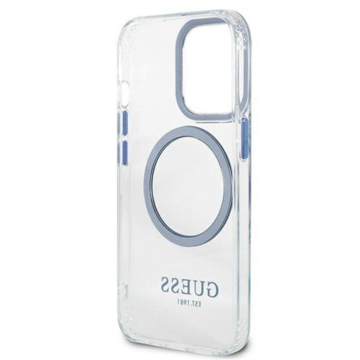 Guess - Guess iPhone 13 Pro Skal Magsafe Metal Outline - Blå